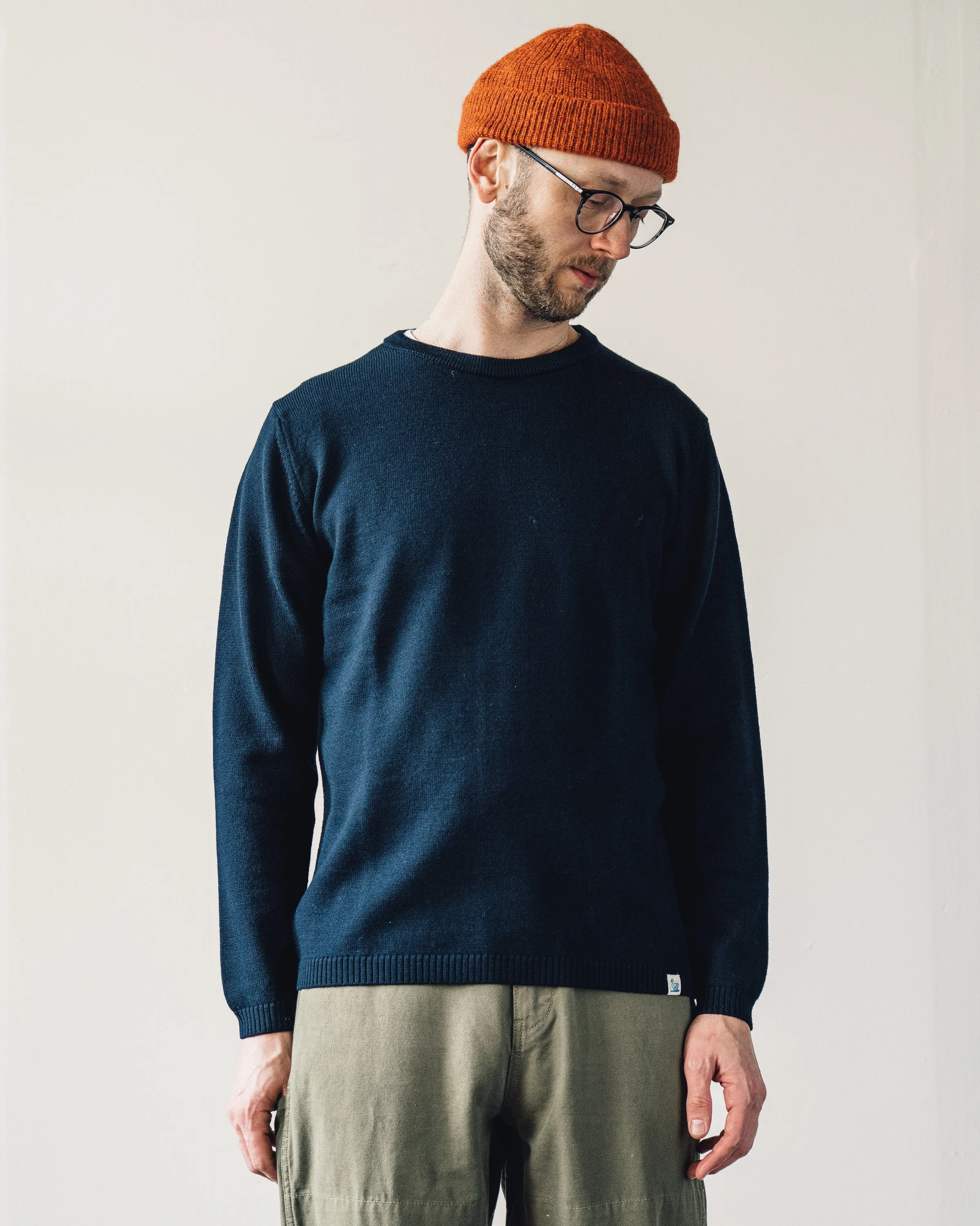 Merz b. Schwanen Relaxed Crewneck Pullover, Dark Navy