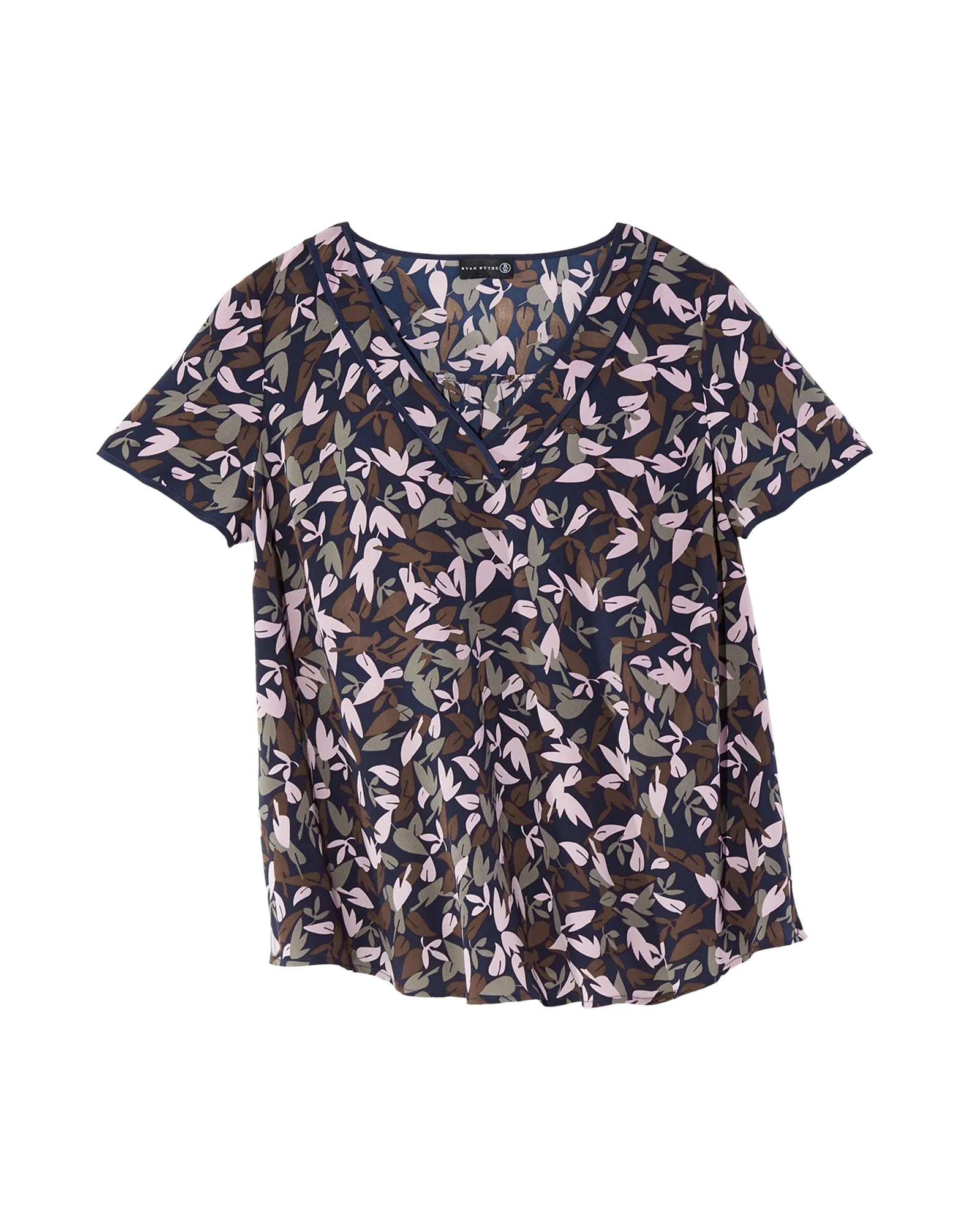 Monica Piped Neck Blouse | Navy / Mauve