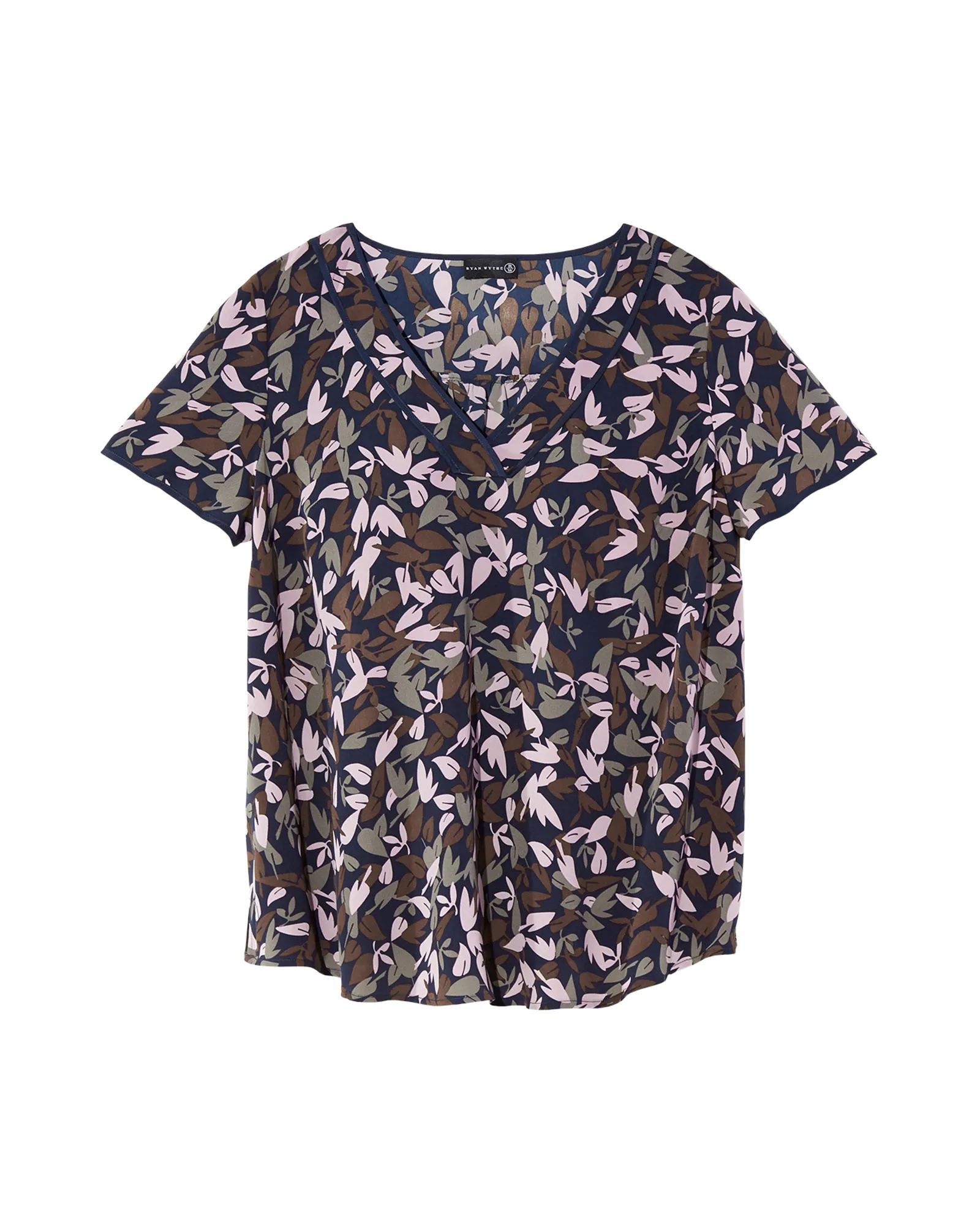 Monica Piped Neck Blouse | Navy / Mauve