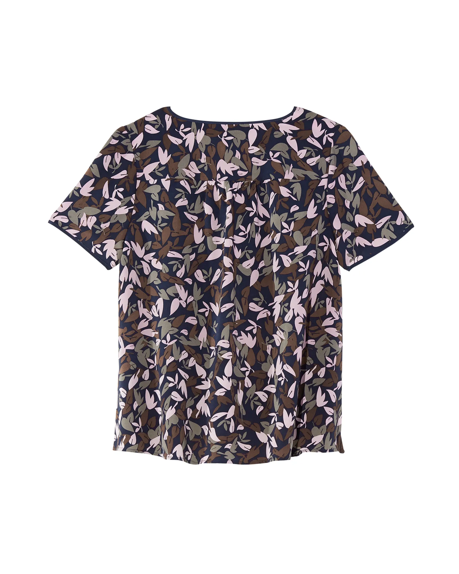 Monica Piped Neck Blouse | Navy / Mauve