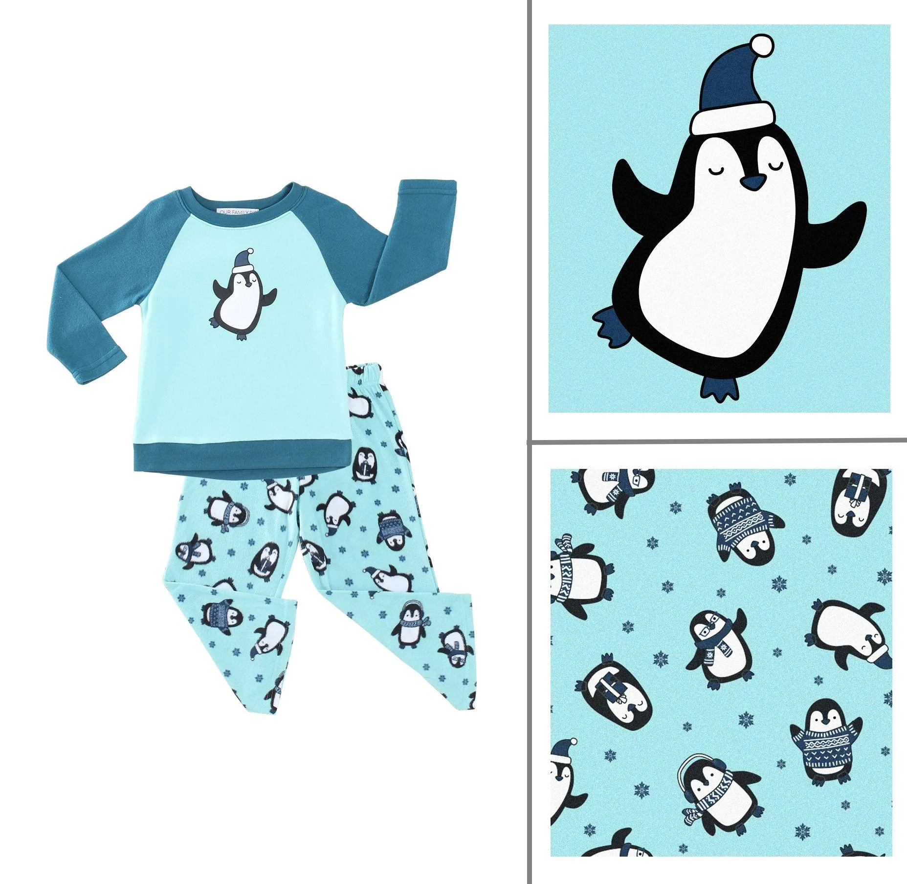 Our Family Pjs Christmas Family Matching Fleece Penguins Pajama Sets