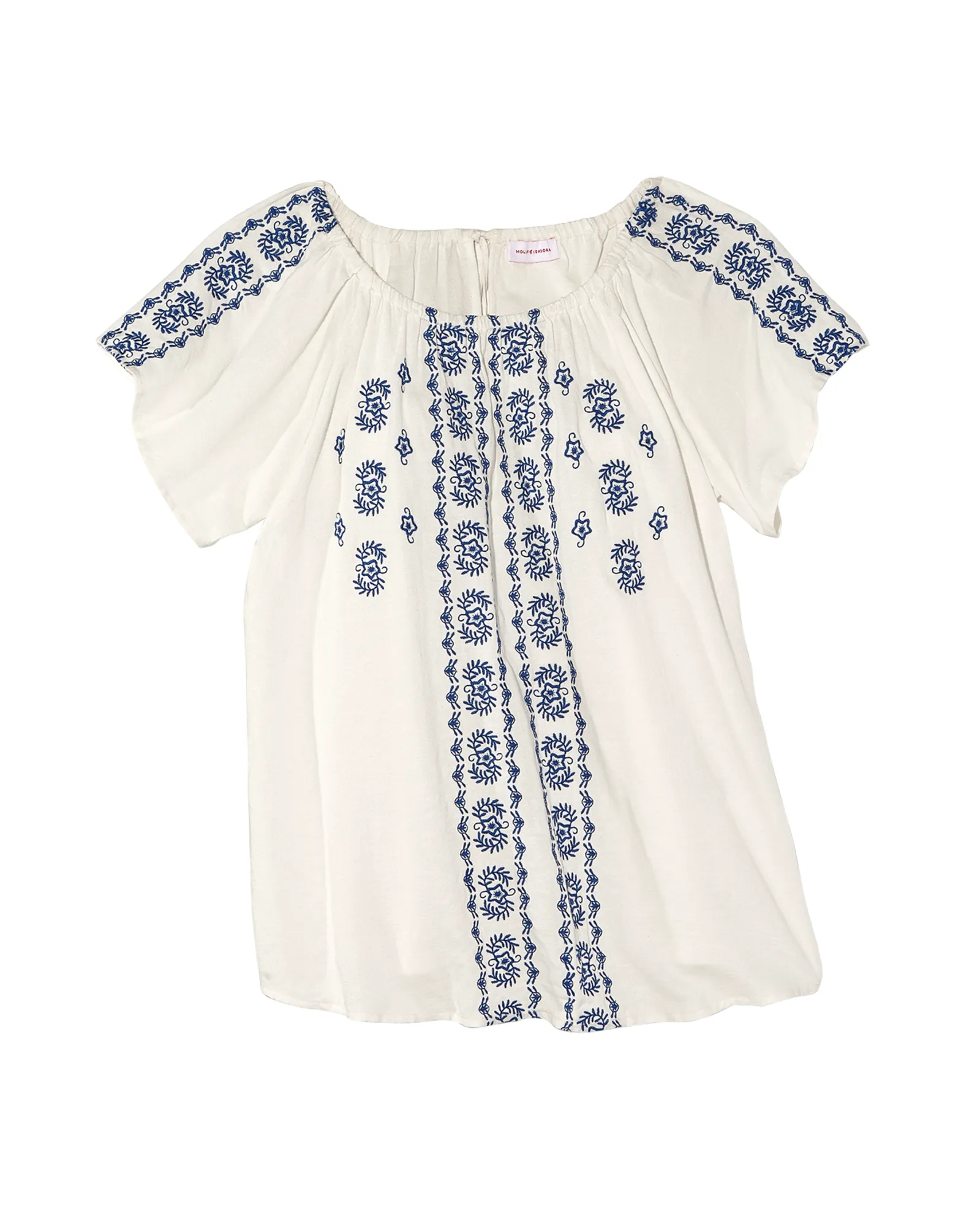 Priya Short Flutter Sleeve Woven Embroidered Blouse | White