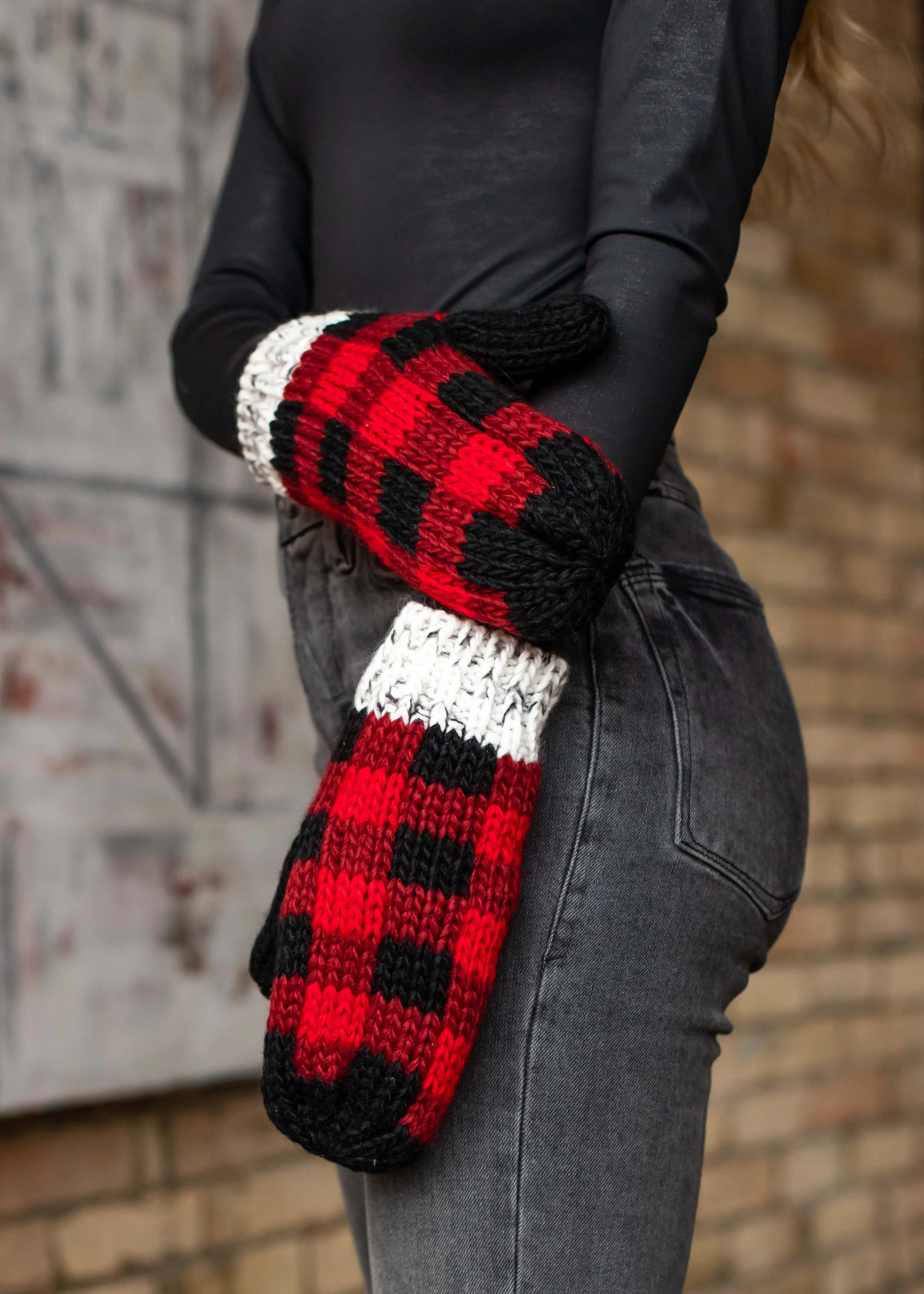 Red Buffalo Plaid Mittens w/ Grey Trim