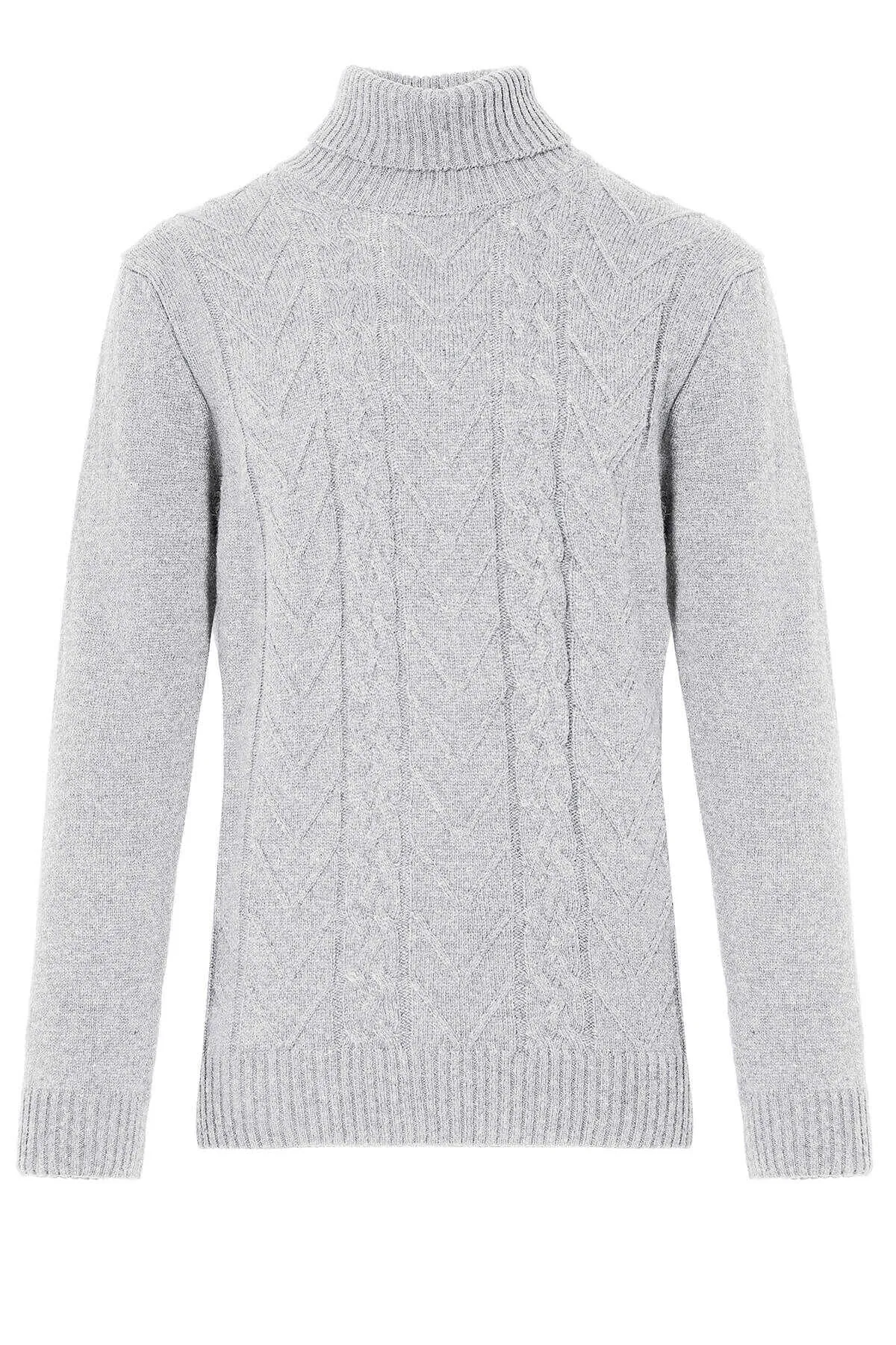 Regular Fit Wool Blend Light Gray Turtleneck Sweater