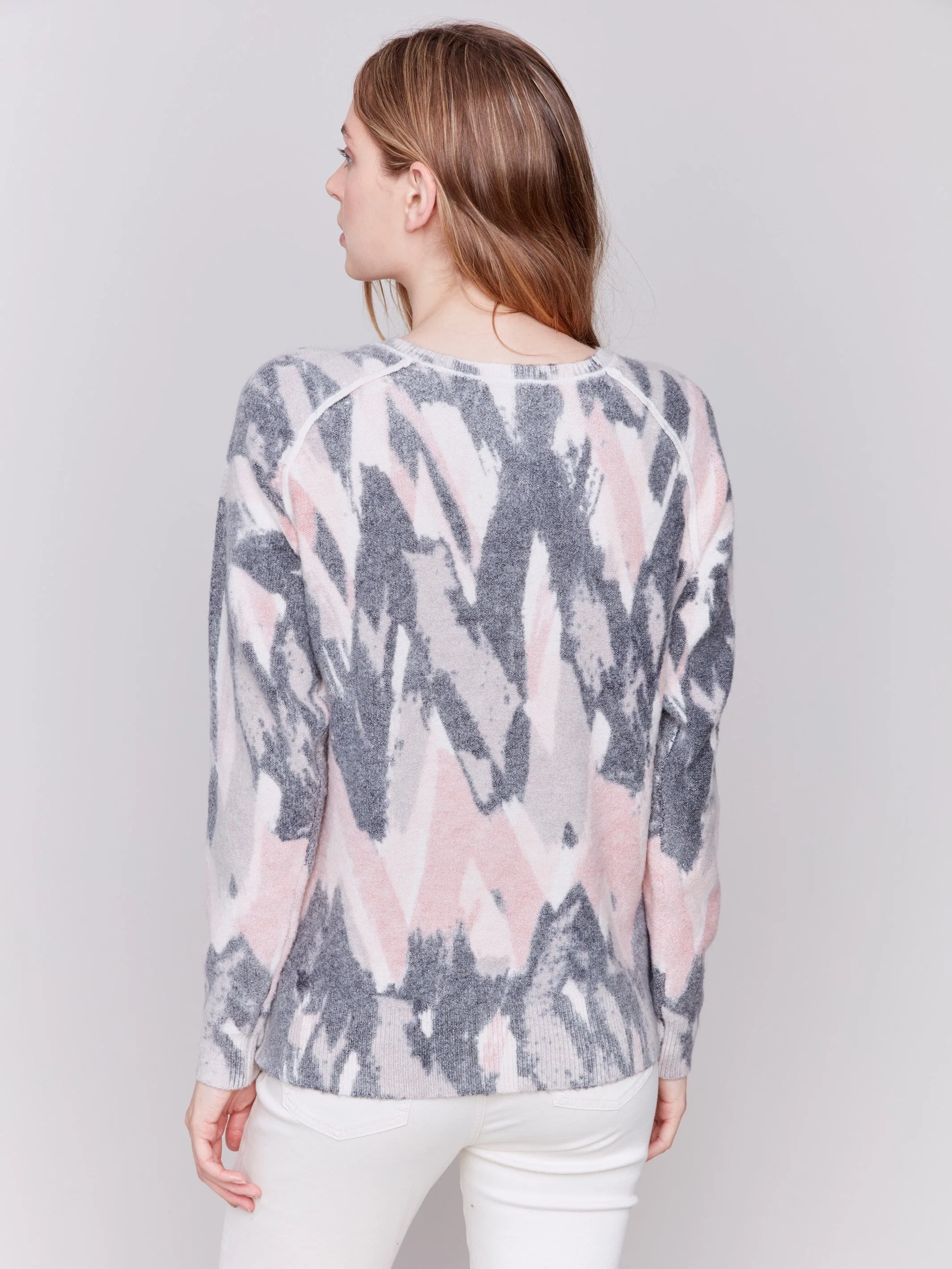 Reversible Printed Crew Neck Sweater - Woodrose