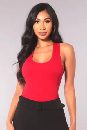 Rib Knit Racerback Fitted Tank Tops - Red