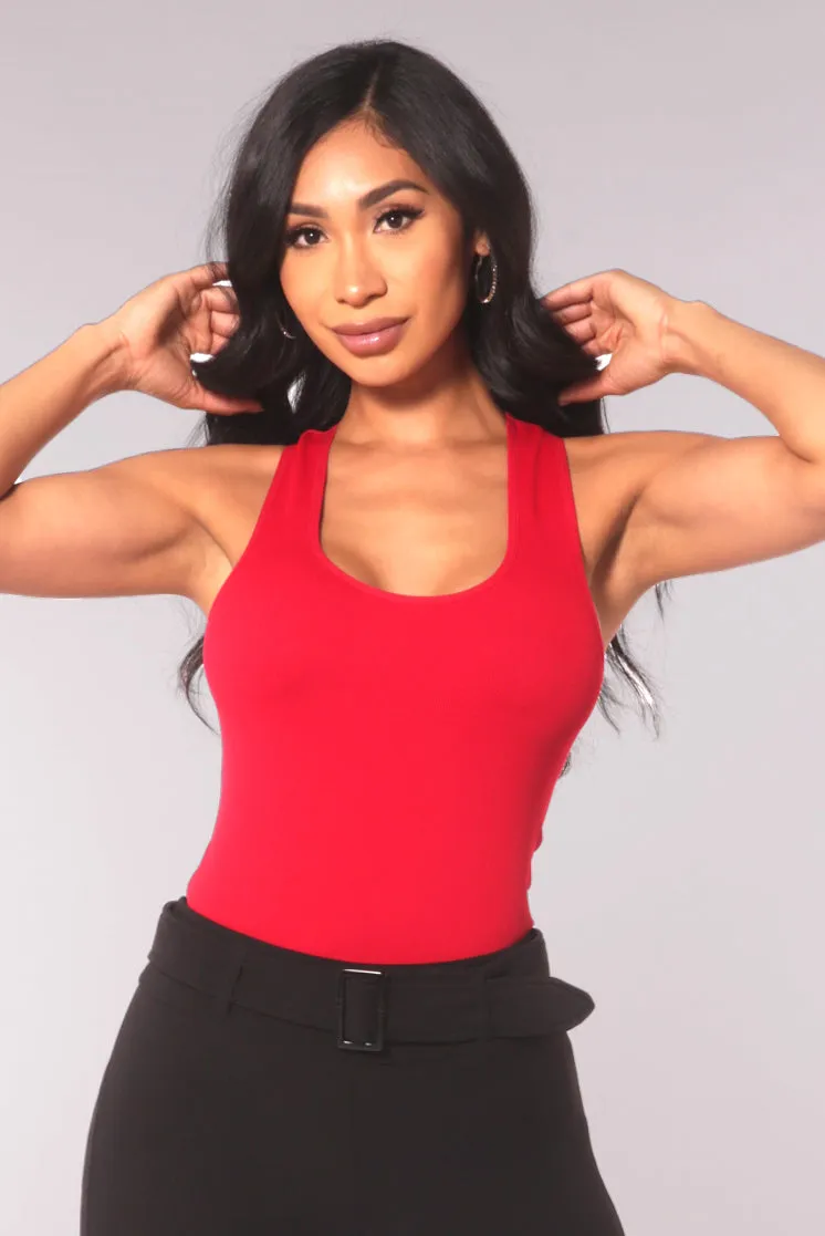 Rib Knit Racerback Fitted Tank Tops - Red