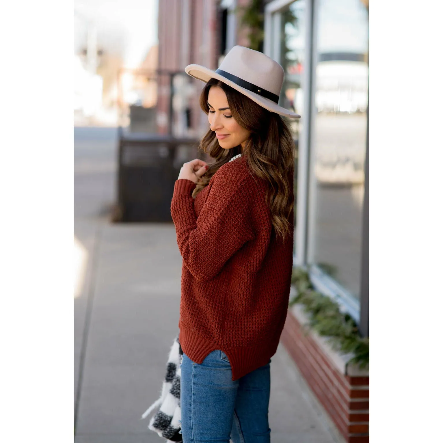 Ribbed Knit Side Slit Sweater