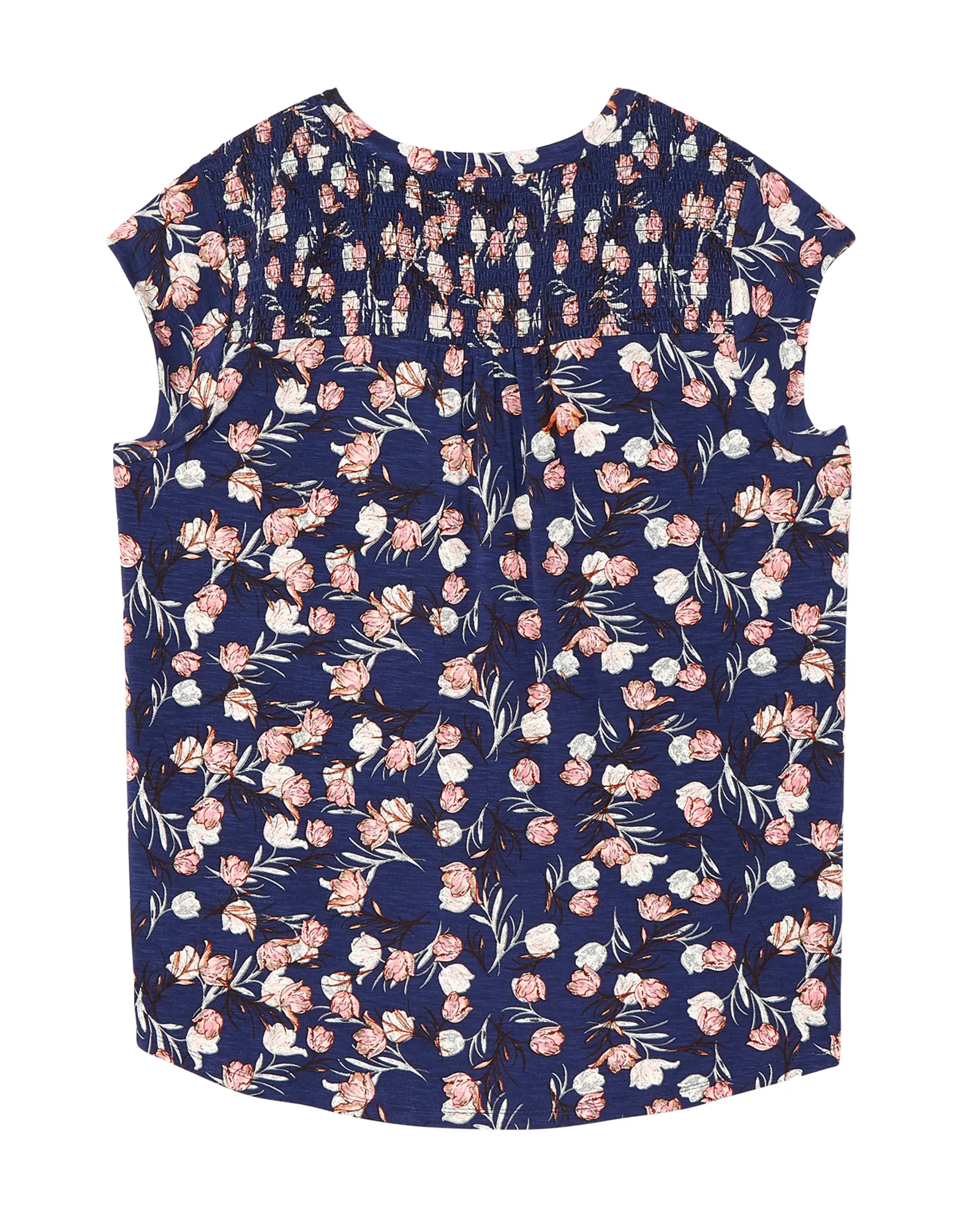 Rylie Smocked Detail Cap Sleeve Top | Navy / Pink