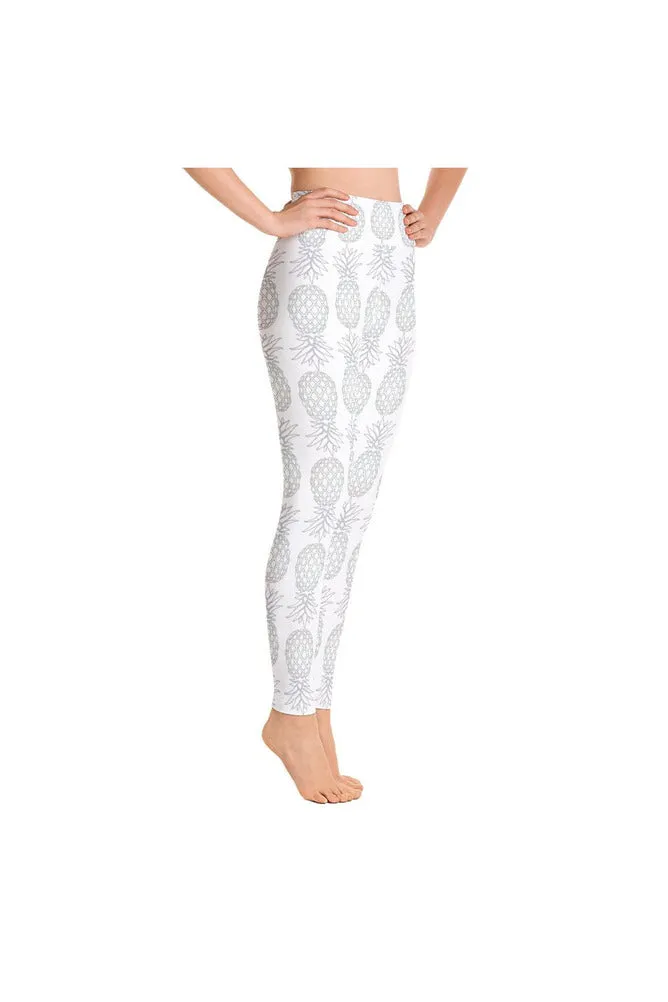 Silver Pineapples on White Yoga Leggings