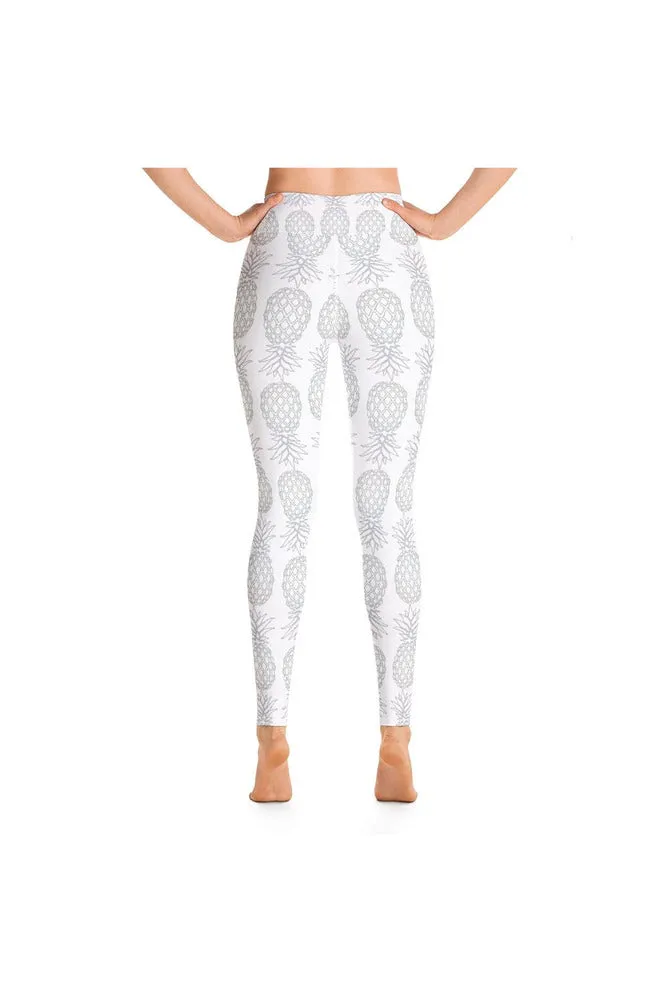 Silver Pineapples on White Yoga Leggings