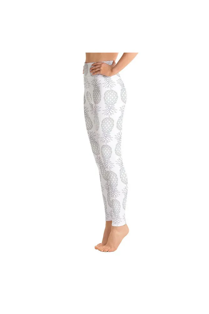 Silver Pineapples on White Yoga Leggings