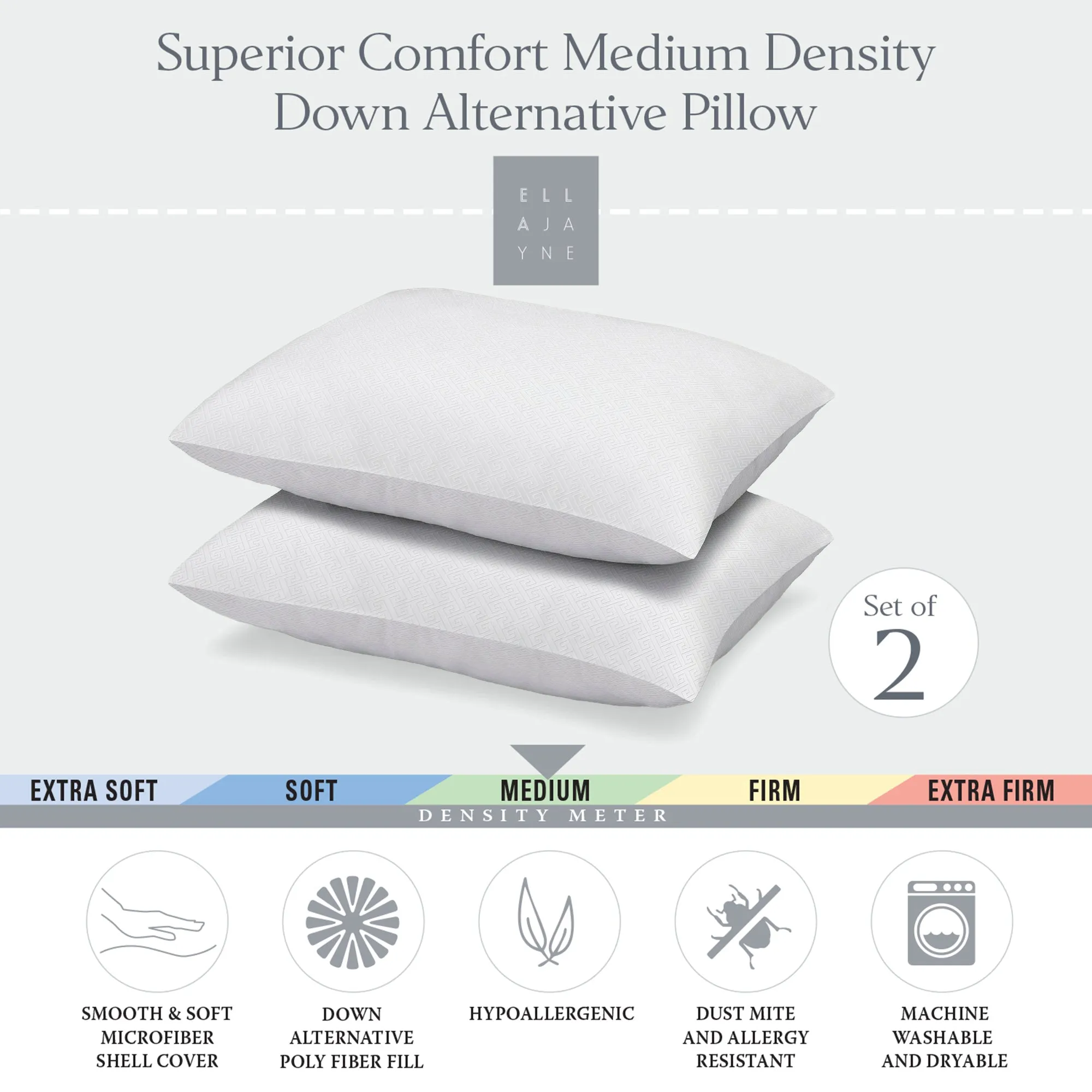 Simple Comfort Down-Alternative Pillow – Medium fill, Hypoallergenic Support for All Sleep Positions