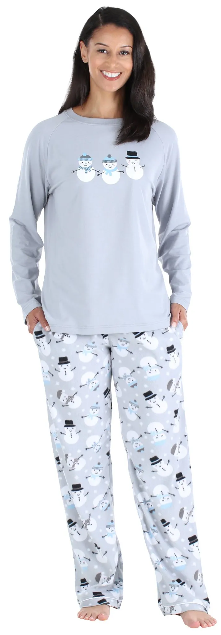 SleepytimePjs Christmas Family Matching Winter Snowman Grey Fleece Pajamas