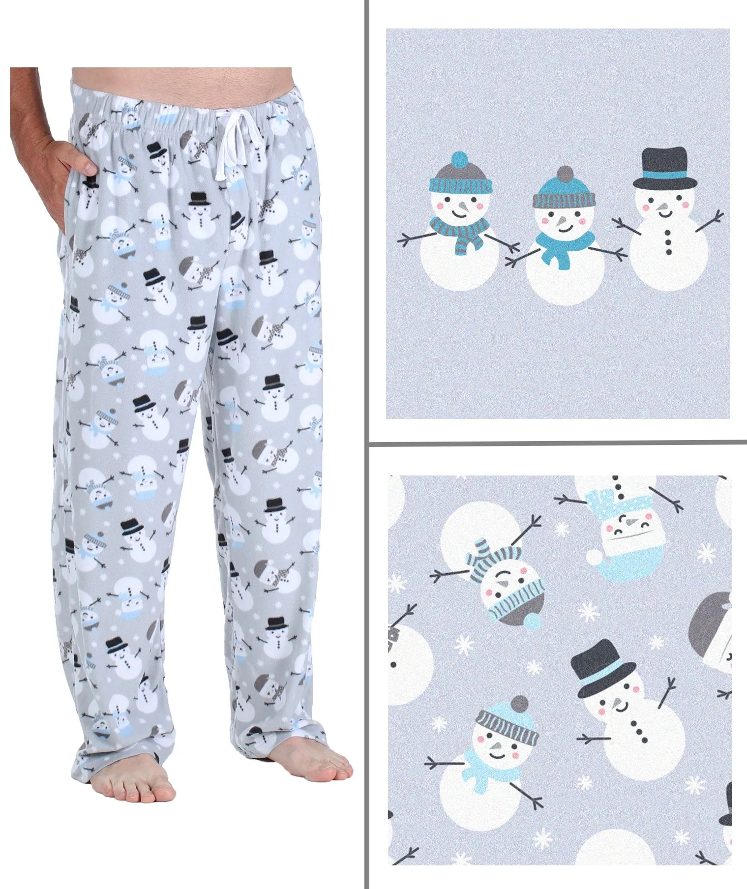 SleepytimePjs Christmas Family Matching Winter Snowman Grey Fleece Pajamas