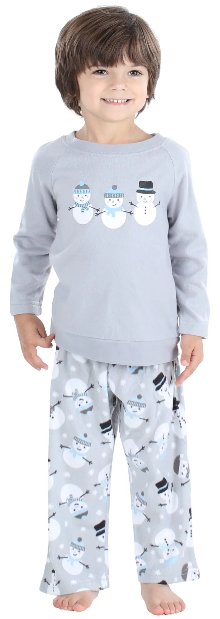 SleepytimePjs Christmas Family Matching Winter Snowman Grey Fleece Pajamas