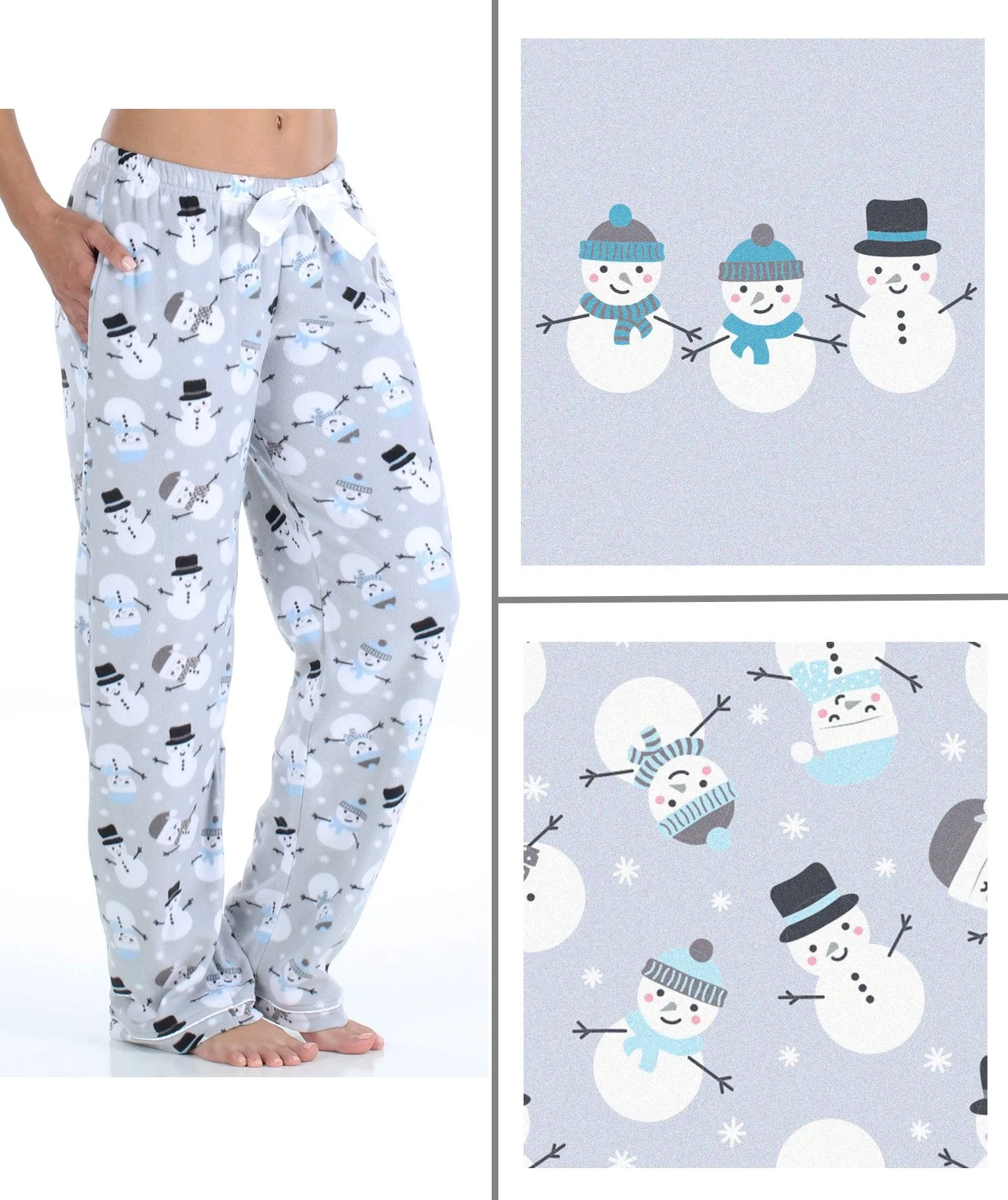 SleepytimePjs Christmas Family Matching Winter Snowman Grey Fleece Pajamas