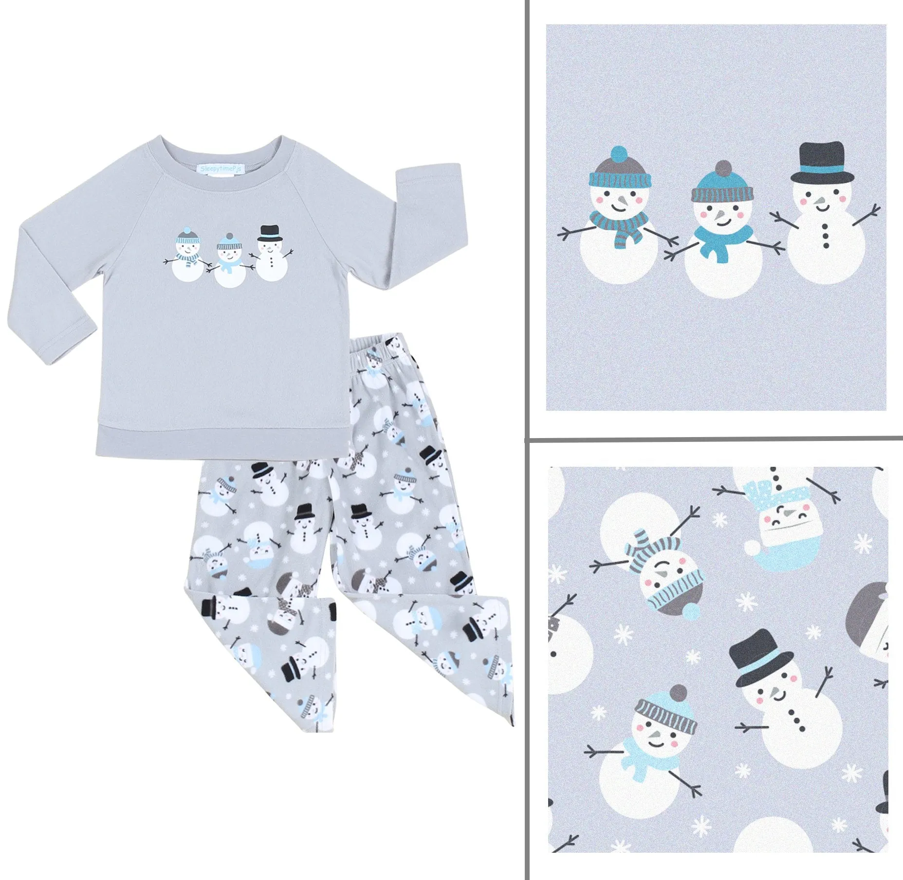 SleepytimePjs Christmas Family Matching Winter Snowman Grey Fleece Pajamas